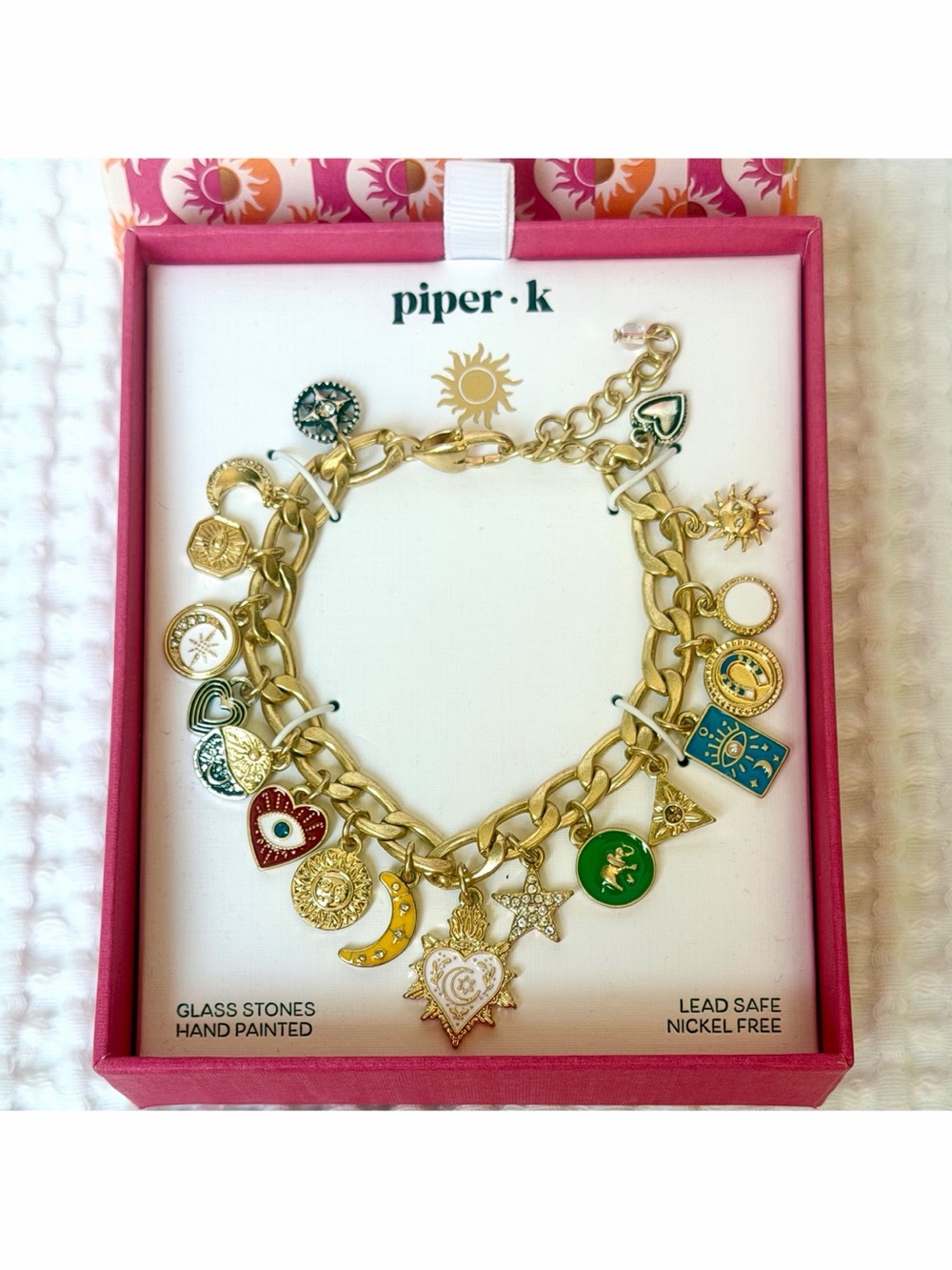 Piper K Viral Celestial Evil Eye Charm Bracelet Gold Tone Nickel Free Boho NEW